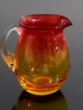 Vntg Ambrina Tangerine 3 1/2" Hand-blown Glass Art Glass Pitcher